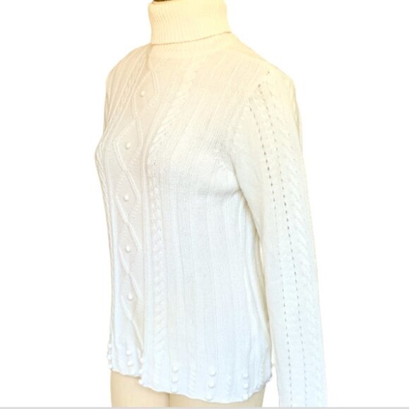 RXB Turtleneck Sweater Cable-Knit L White 62F - Picture 4 of 7